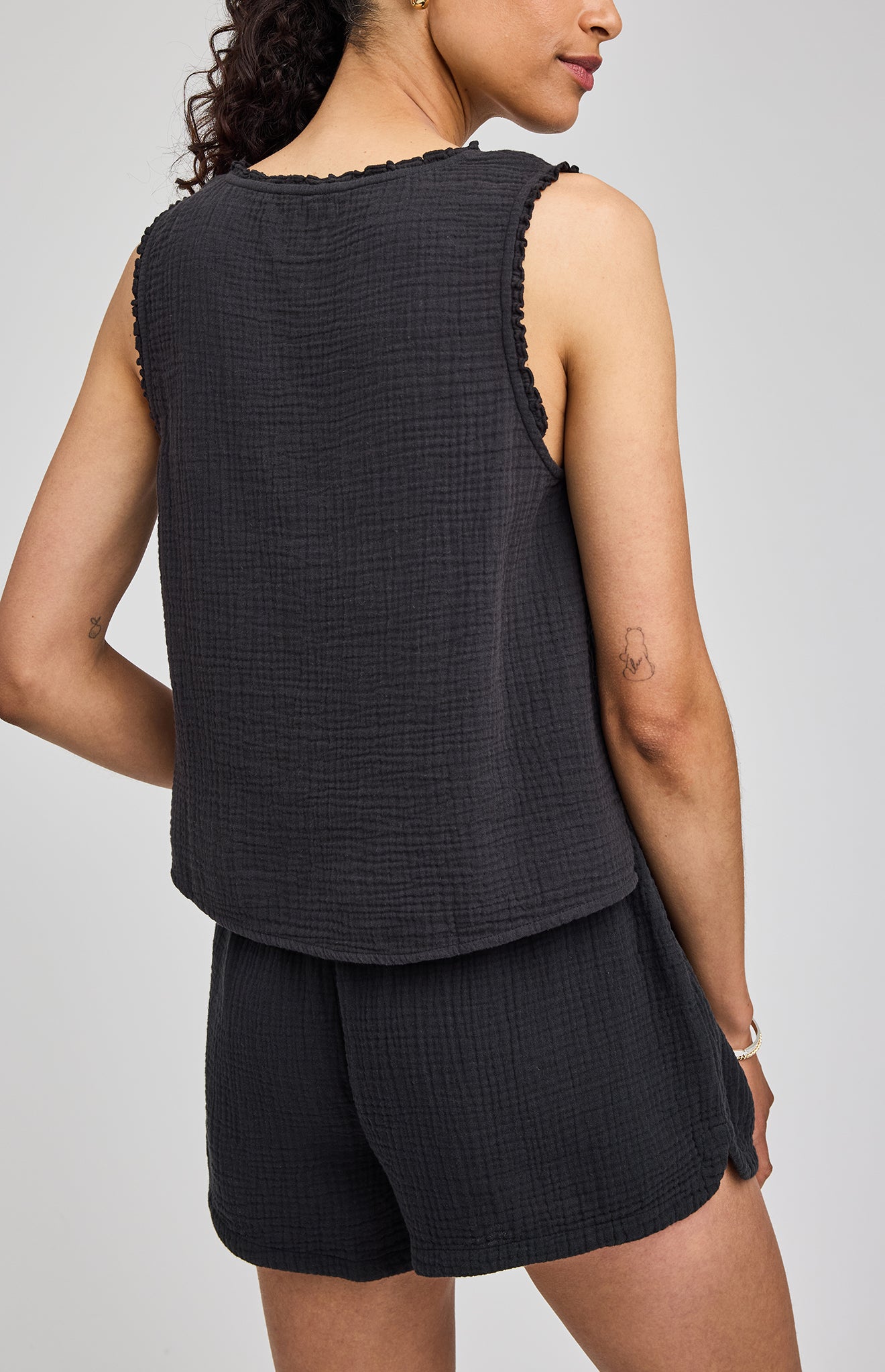 Breanna Cotton Gauze Top- Black