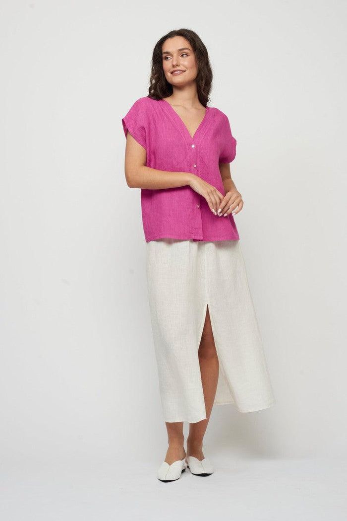 Button Down Linen Blouse in Orchid