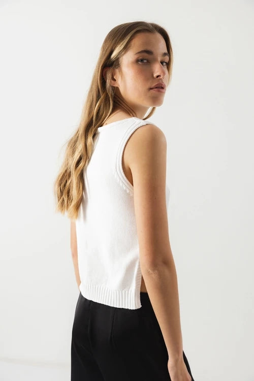 Button Knit Tank - White