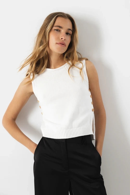 Button Knit Tank - White