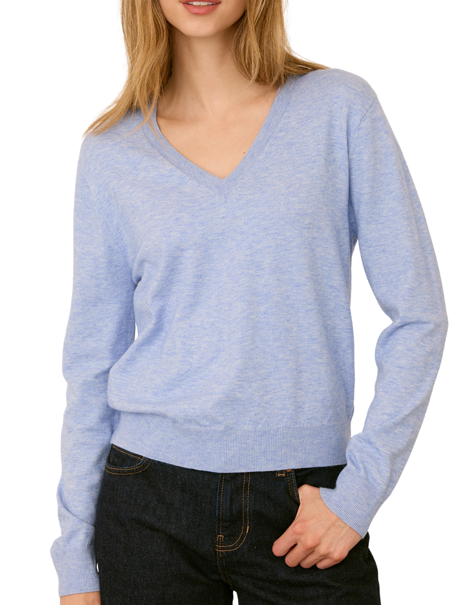 Carina V-Neck Pullover- Heather Blue