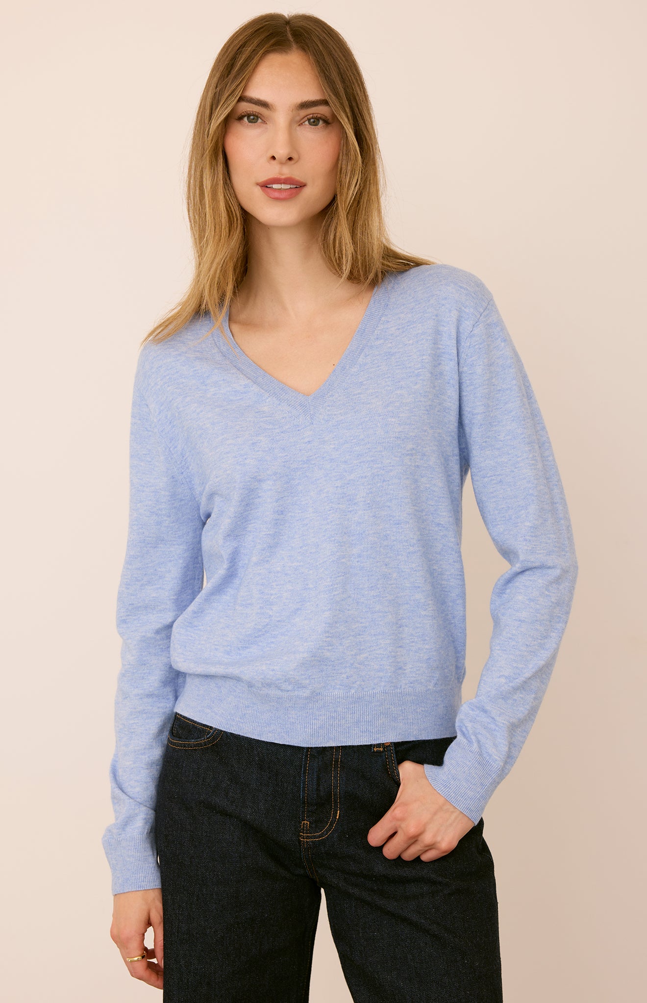 Carina V-Neck Pullover- Heather Blue
