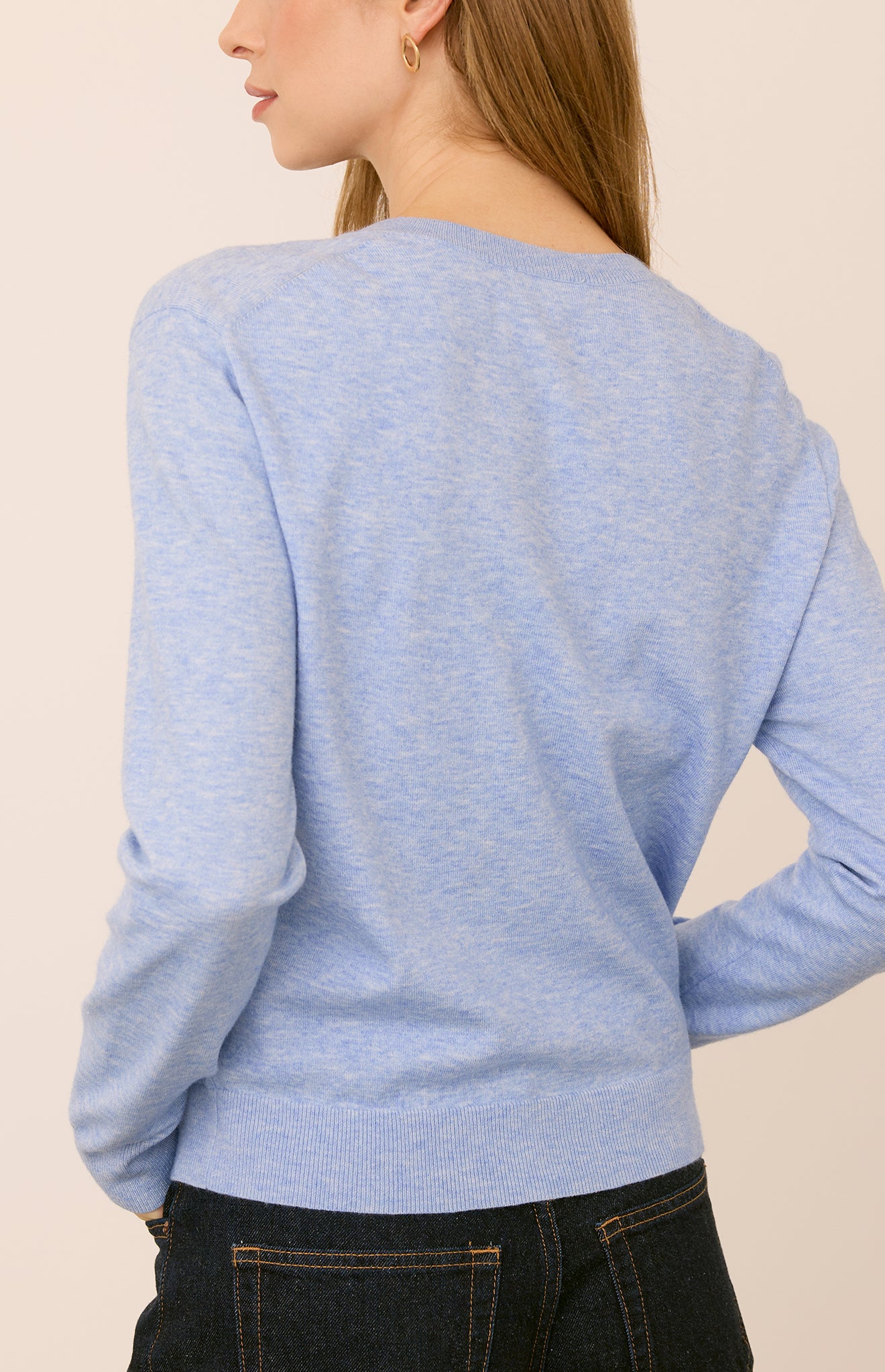Carina V-Neck Pullover- Heather Blue