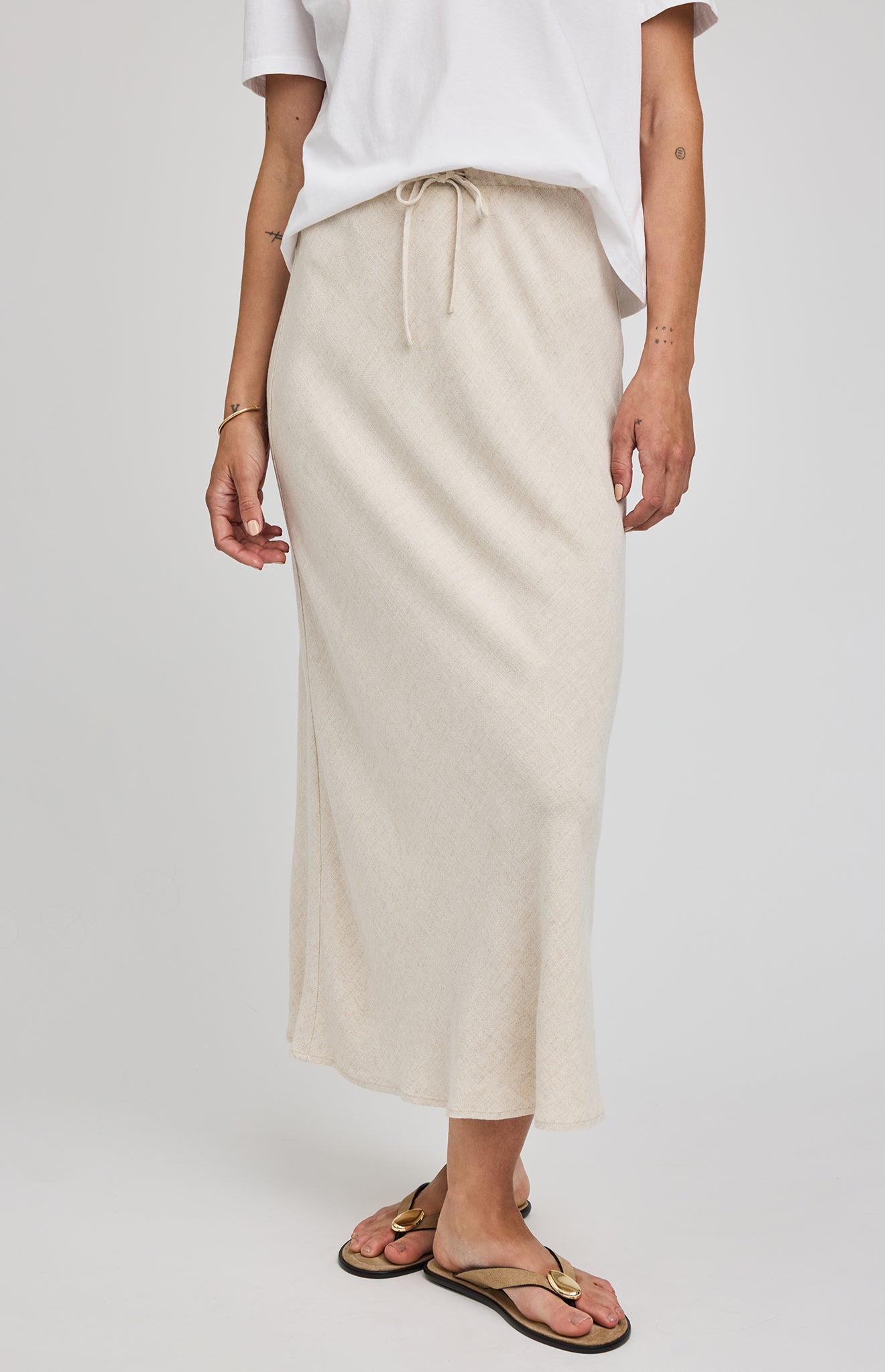 Cassia Linen Blend Midi Skirt- Soft Linen