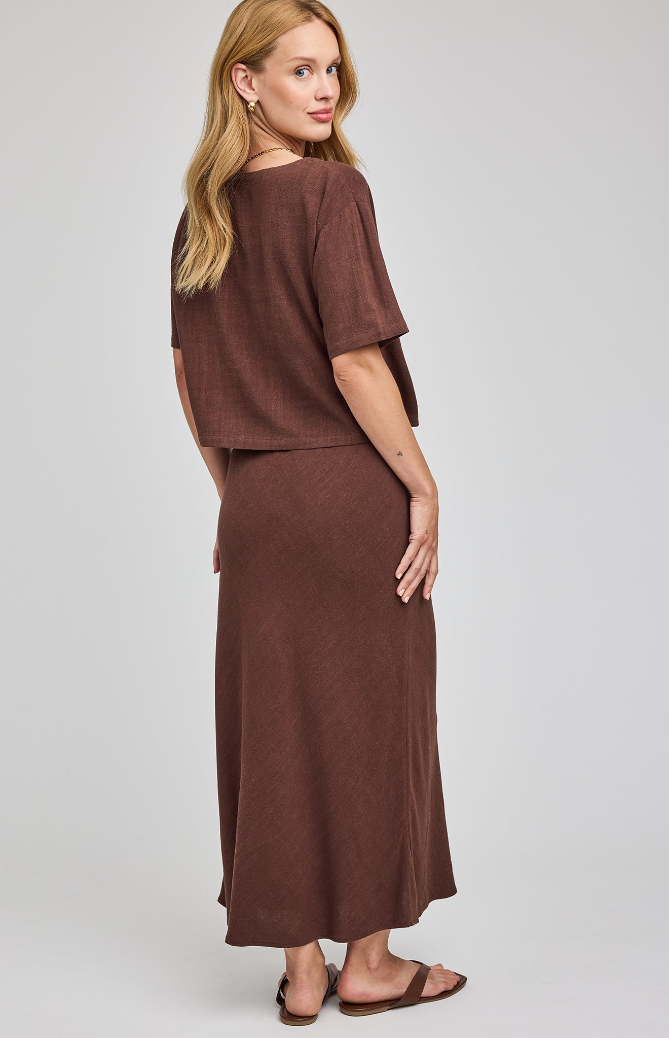 Cassia Linen Blend Midi Skirt- Espresso