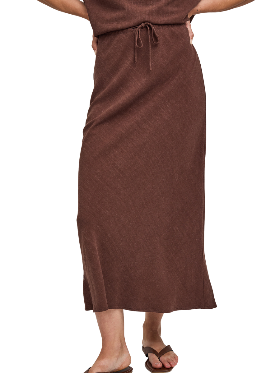 Cassia Linen Blend Midi Skirt- Espresso