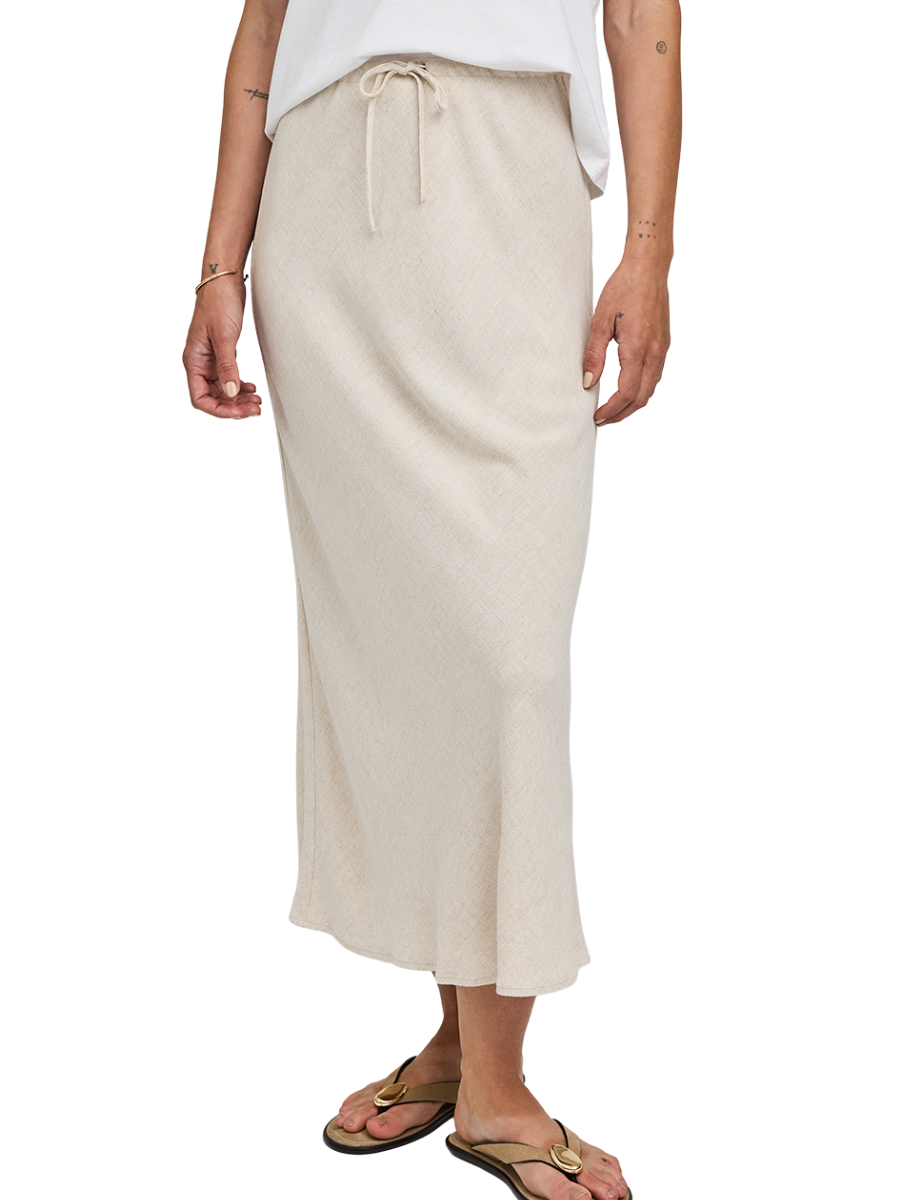Cassia Linen Blend Midi Skirt- Soft Linen