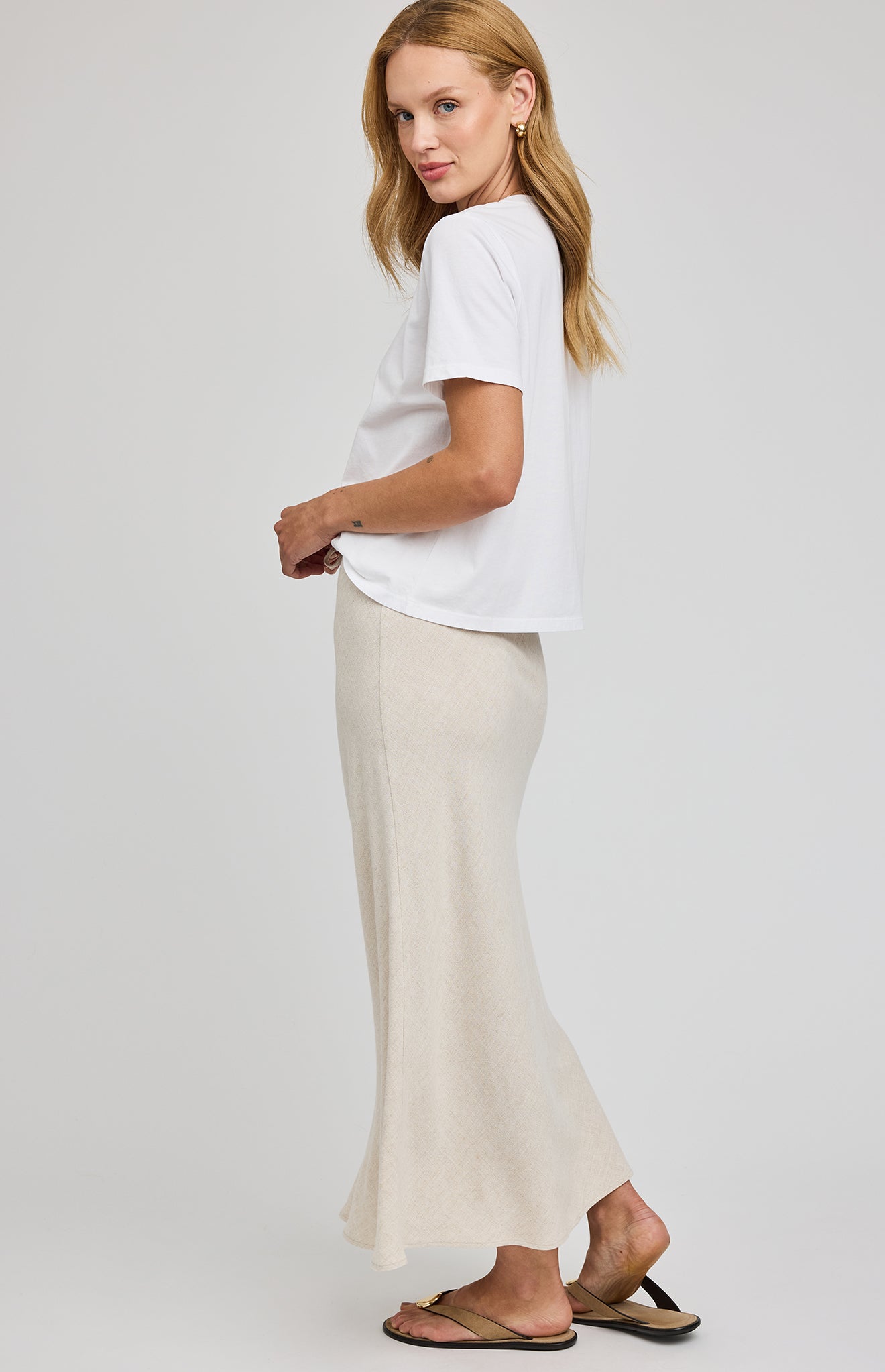 Cassia Linen Blend Midi Skirt- Soft Linen