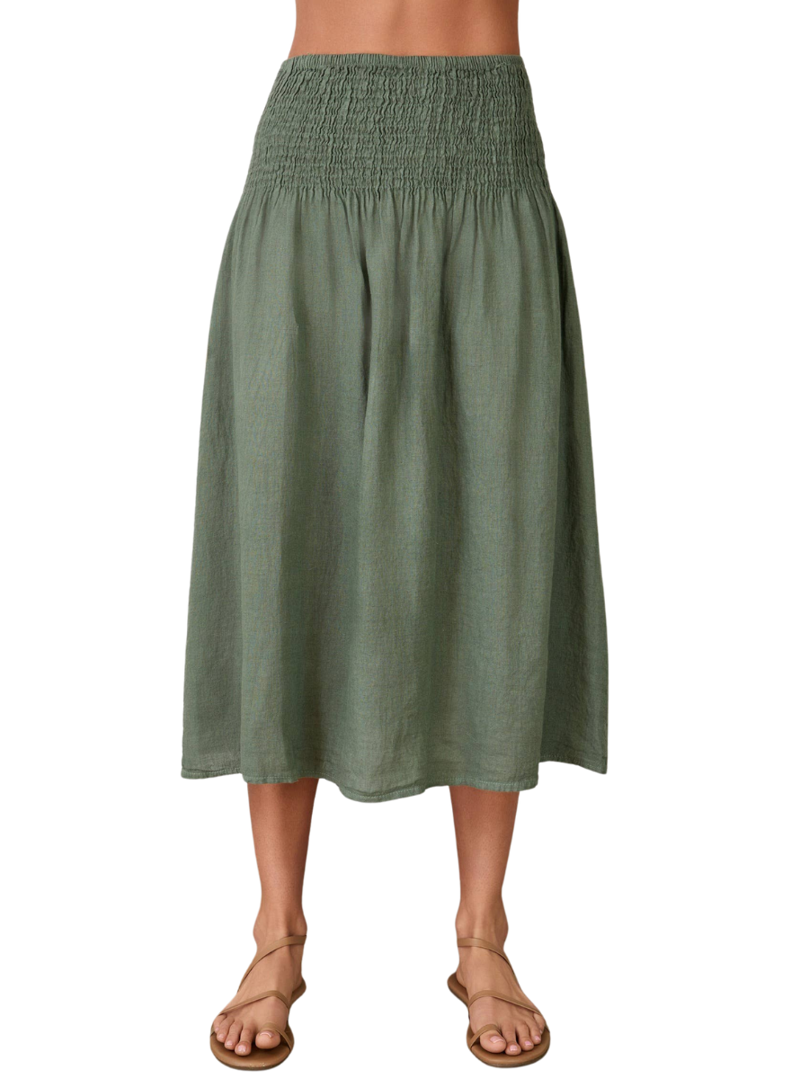 Clara A-Line Linen Skirt - Olive Green