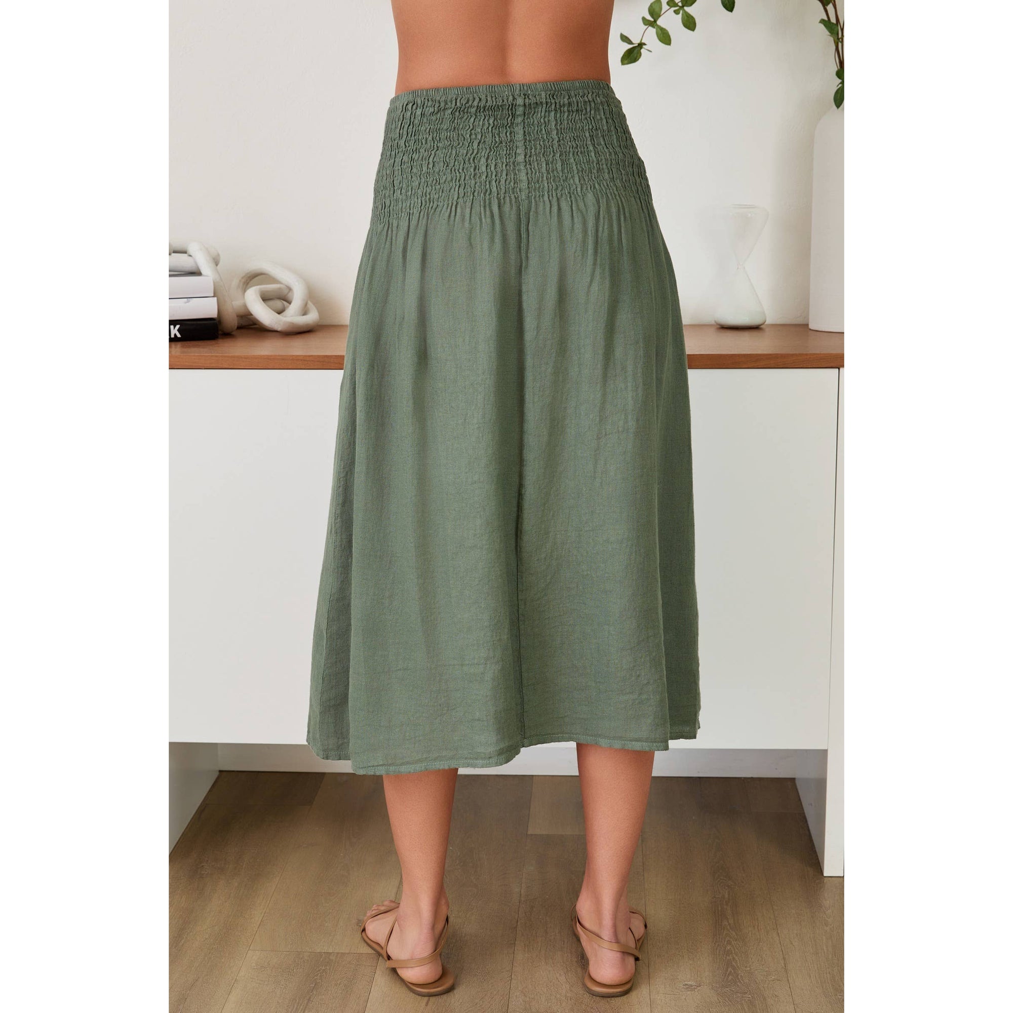 Clara A-Line Linen Skirt - Olive Green