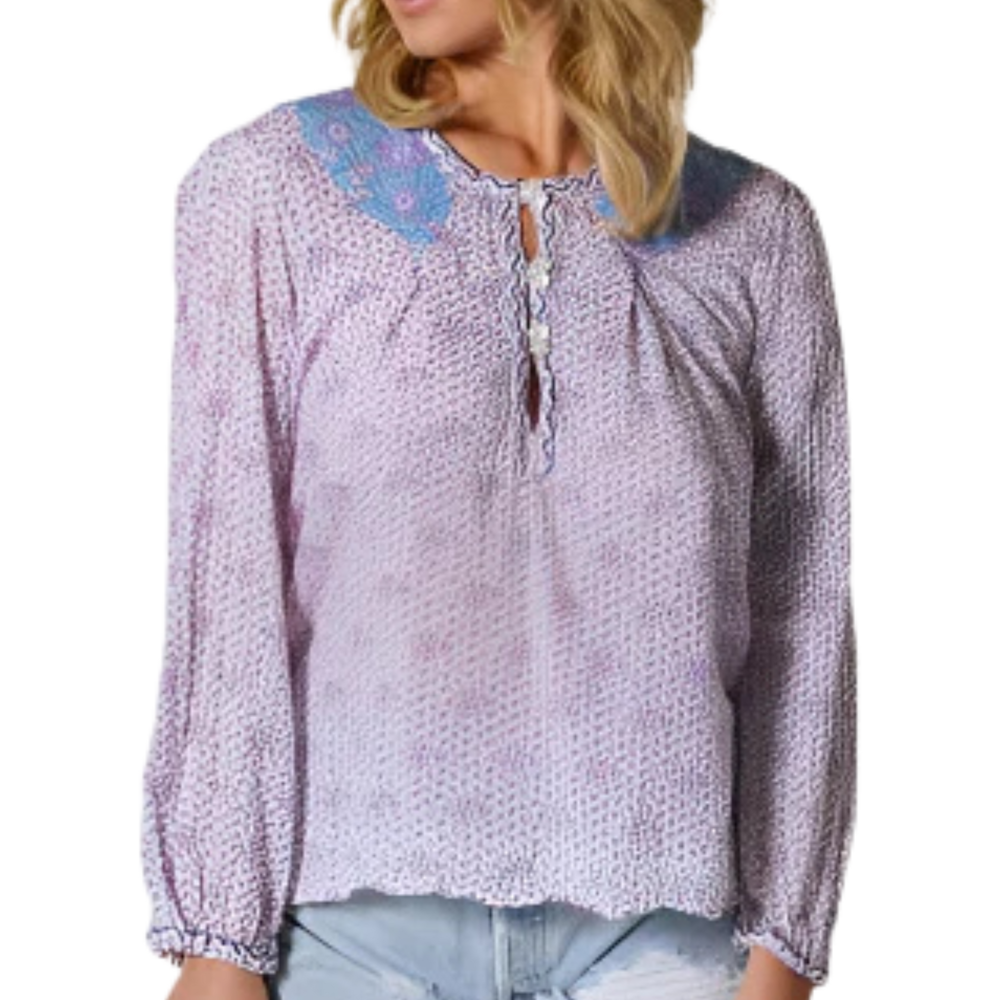 Cora Long Sleeve Blouse - Purple/Blue