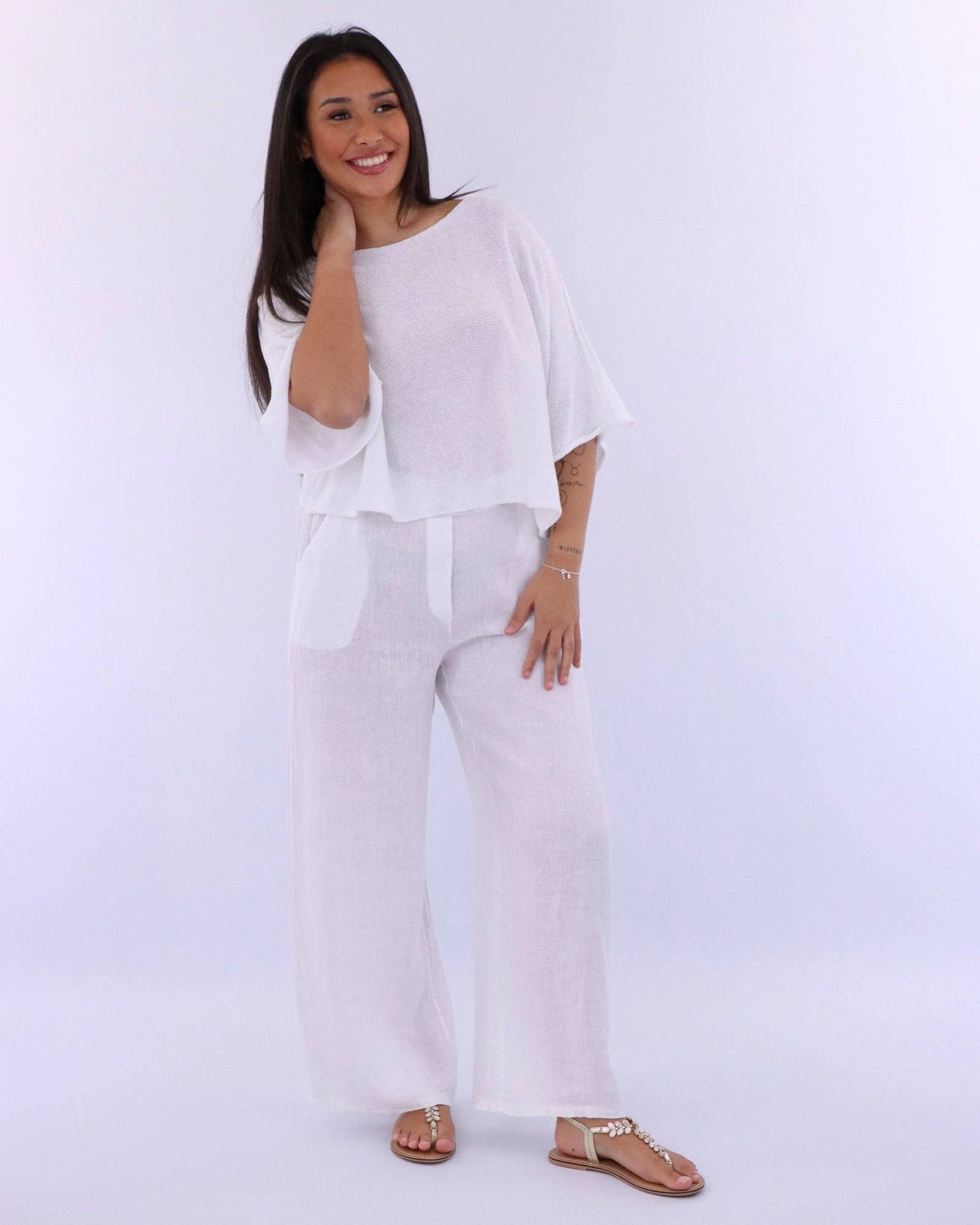 Cotton Blend Dolman Sleeve Top - White