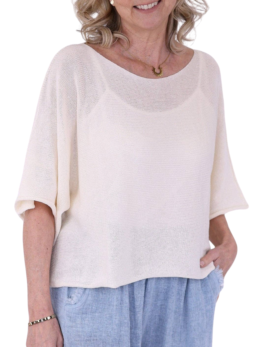 Cotton Blend Dolman Sleeve Top - Cream