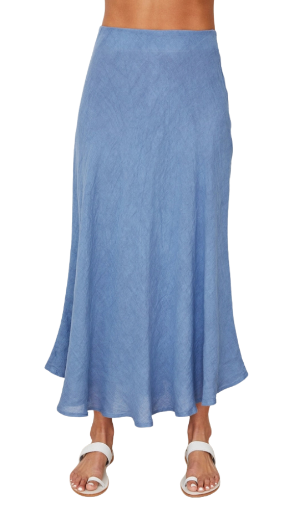 Crinkle Maxi Linen Skirt - Blue Jeans