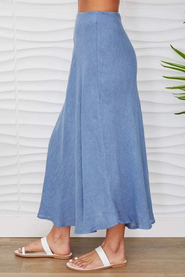 Crinkle Maxi Linen Skirt - Blue Jeans