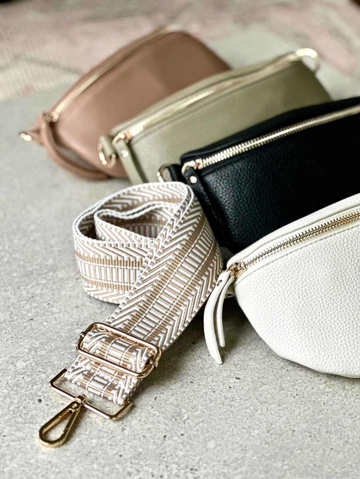 Crossbody, handbag Strap- Tan/Cream Stripe