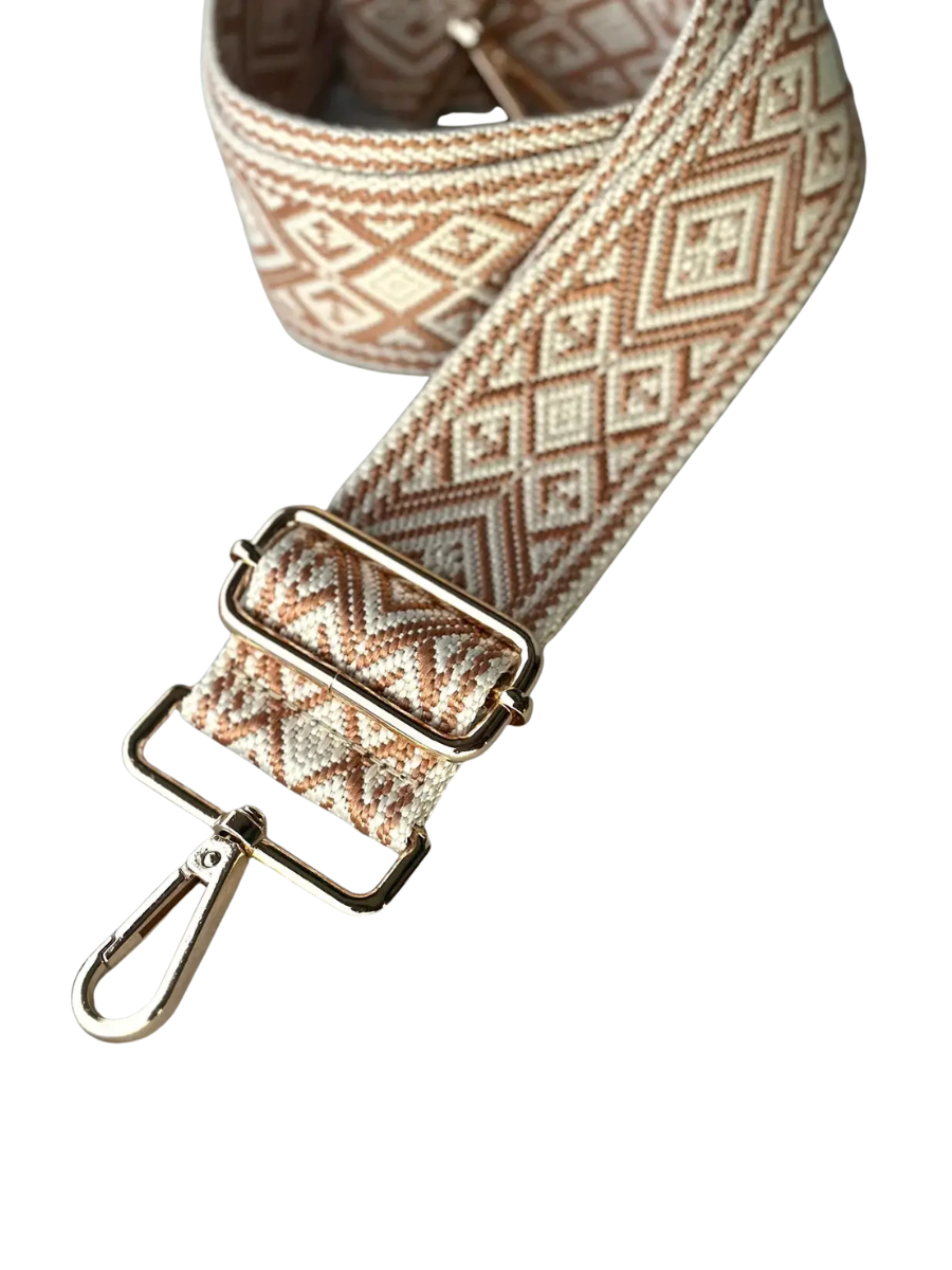 Crossbody Handbag Strap- Tan/Cream Geometric