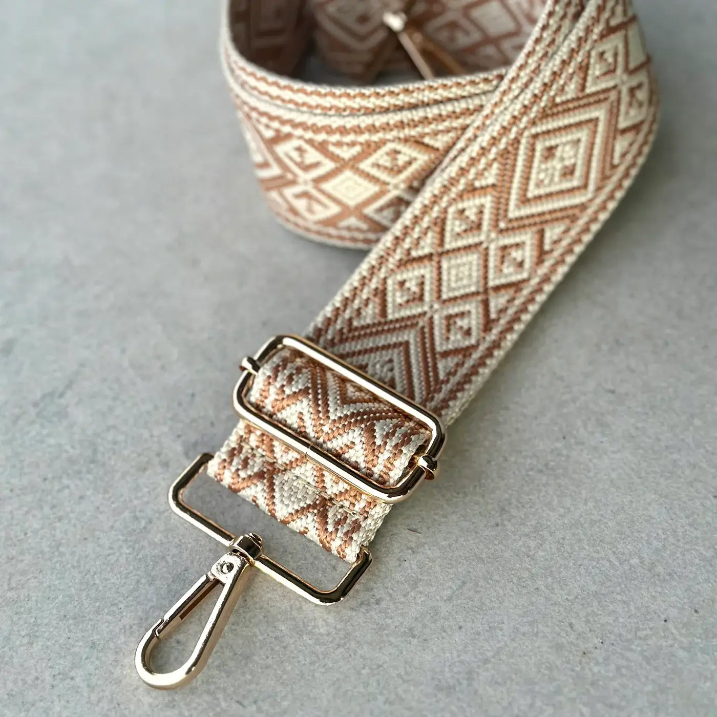 Crossbody Handbag Strap- Tan/Cream Geometric