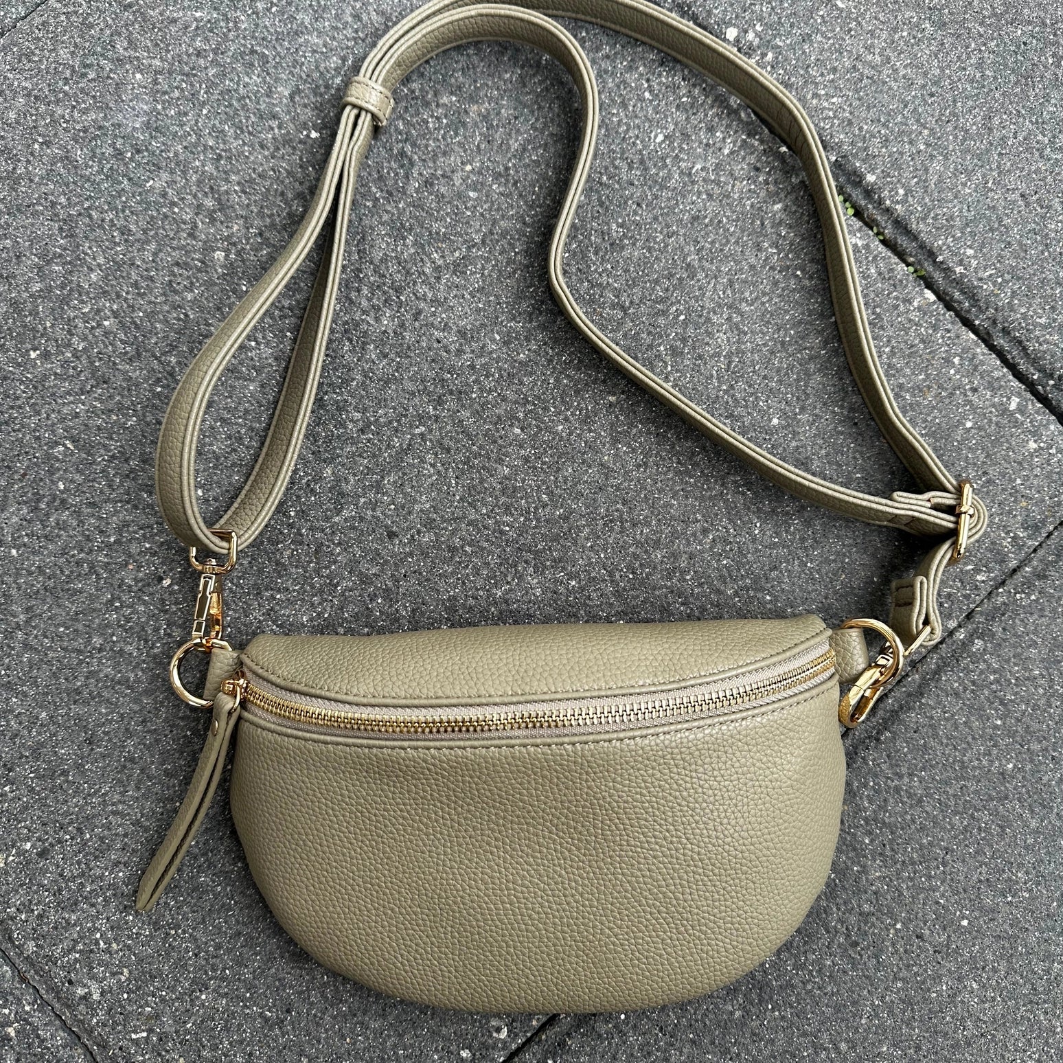 Vegan Leather Crossbody Bag - Olive Green