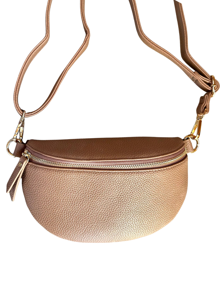 Vegan Leather Crossbody Bag - Tan