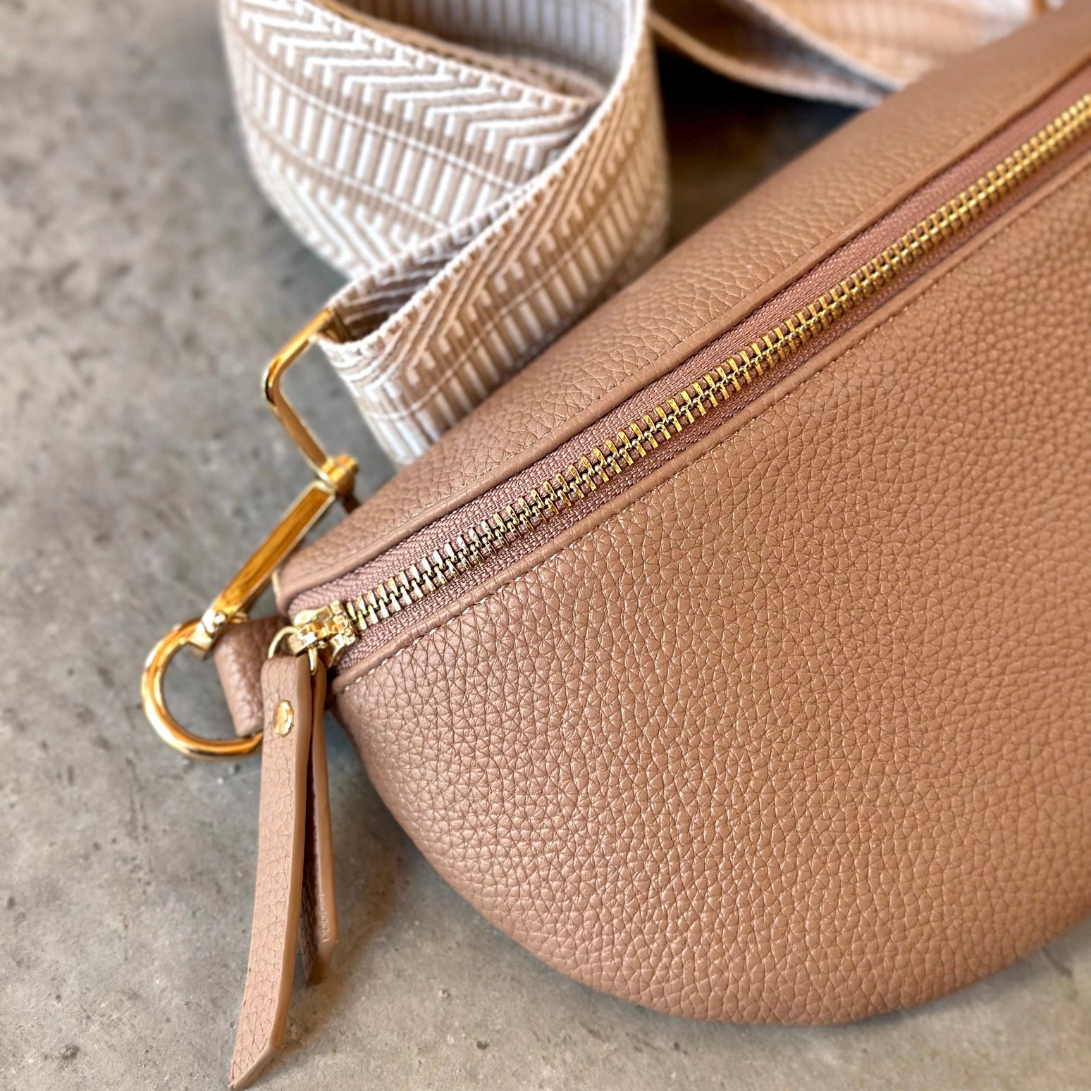 Vegan Leather Crossbody Bag - Tan