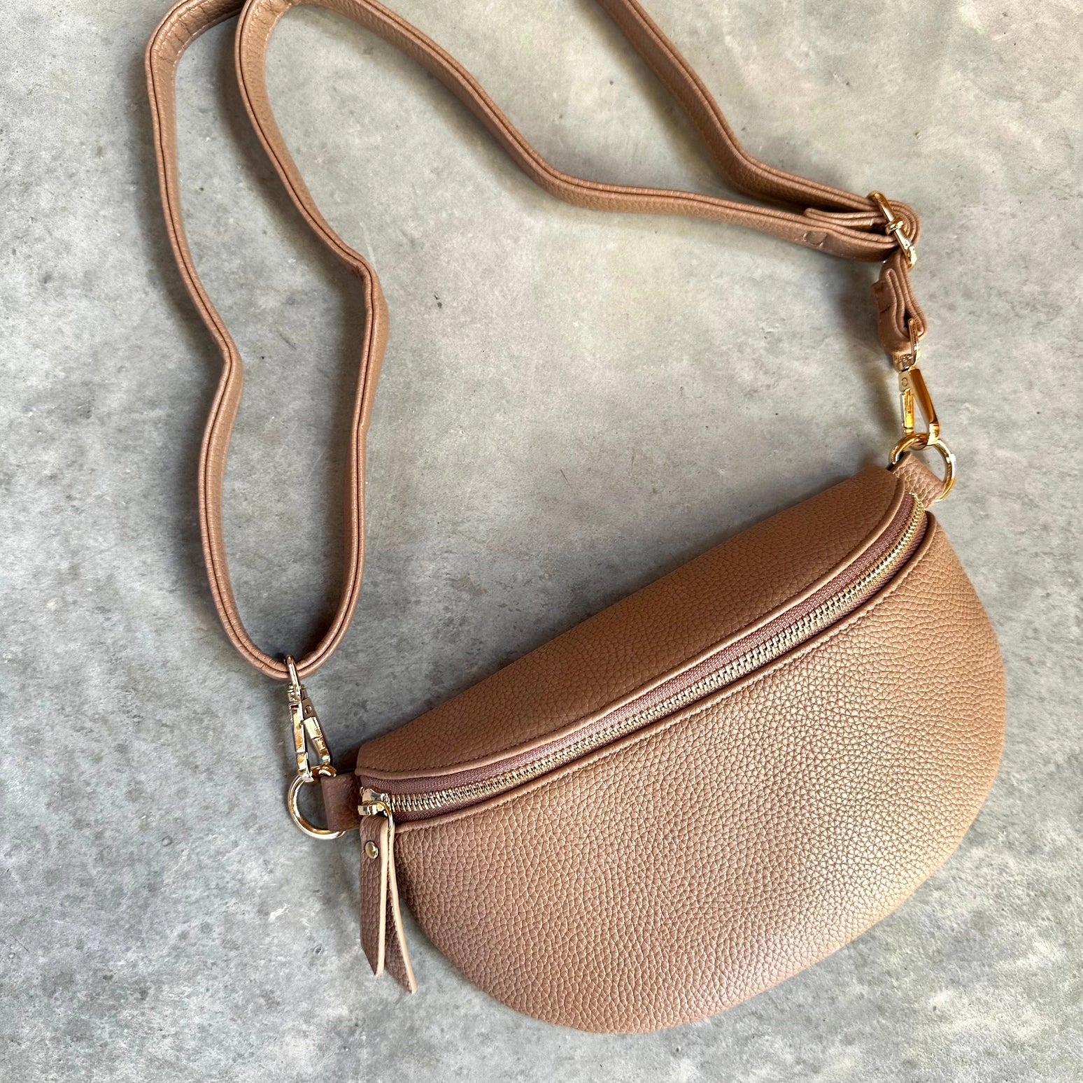 Vegan Leather Crossbody Bag - Tan