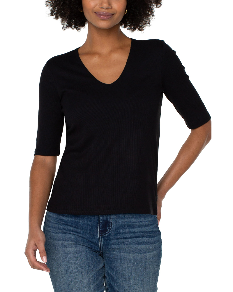 Double Layer V-Neck Top in Black