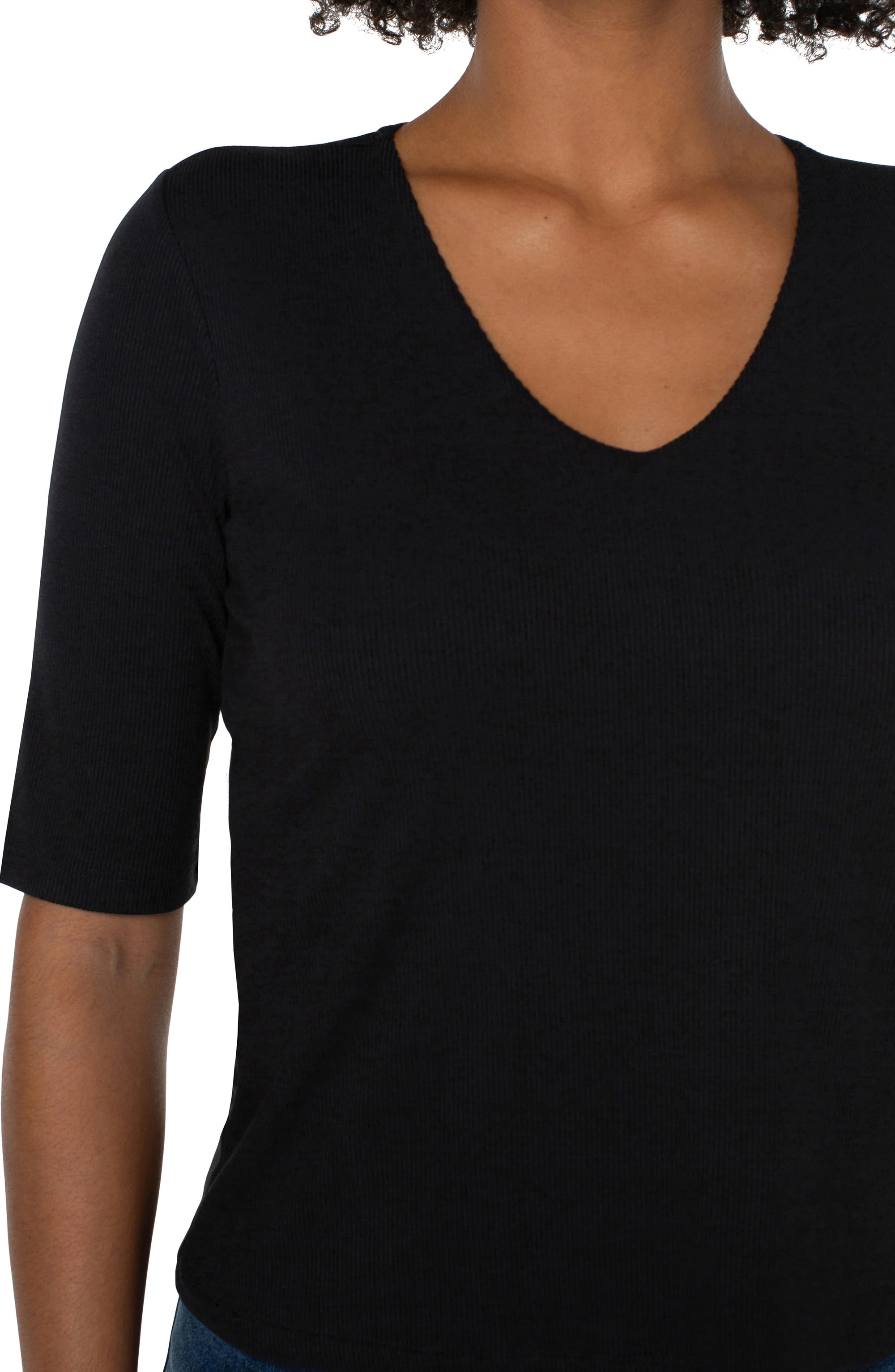 Double Layer V-Neck Top in Black