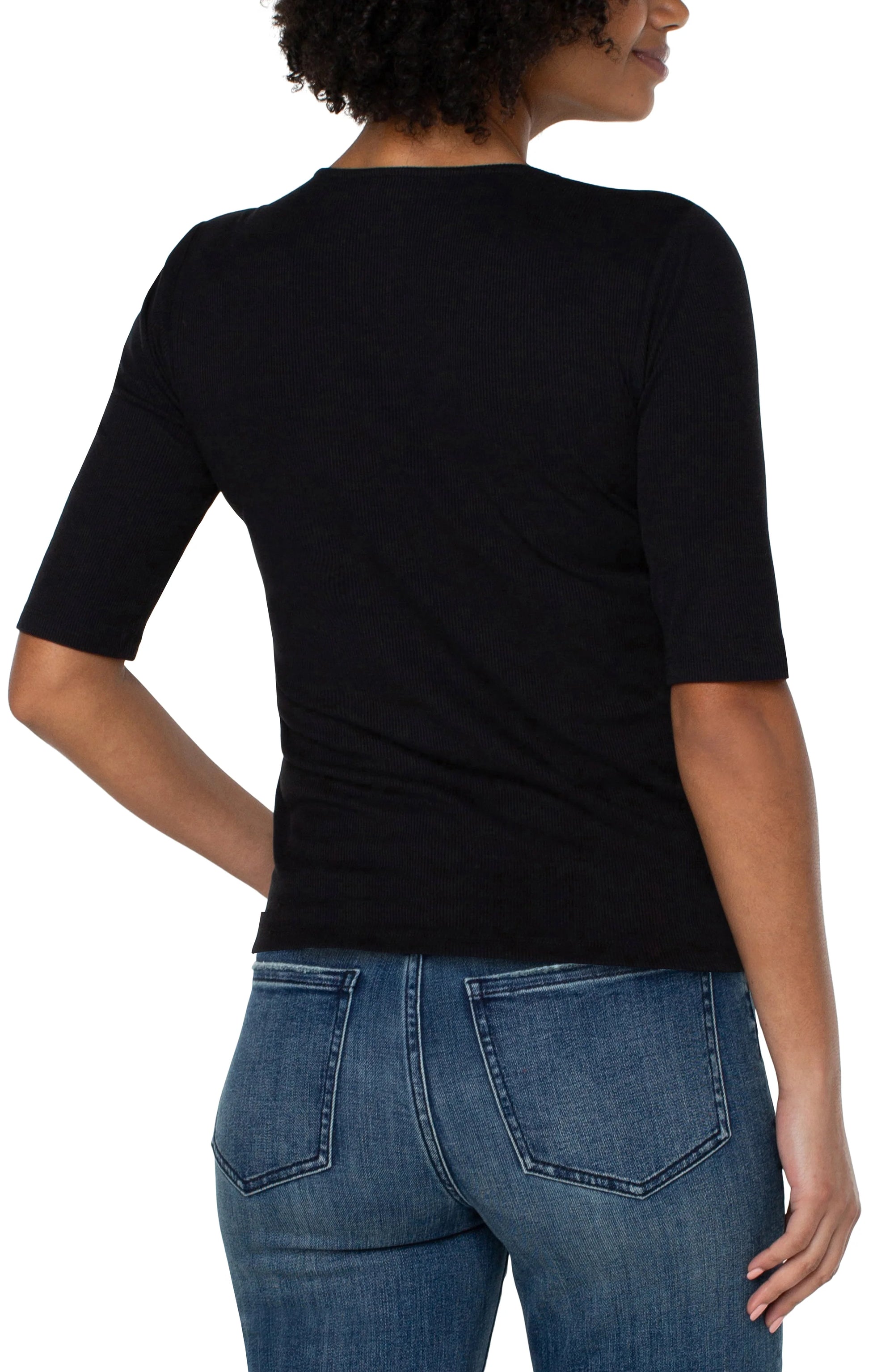 Double Layer V-Neck Top in Black