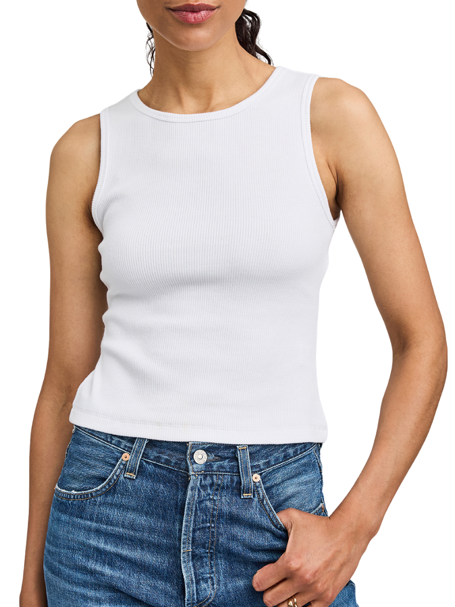 Darla Viscose Blend Ribbed Tank- White
