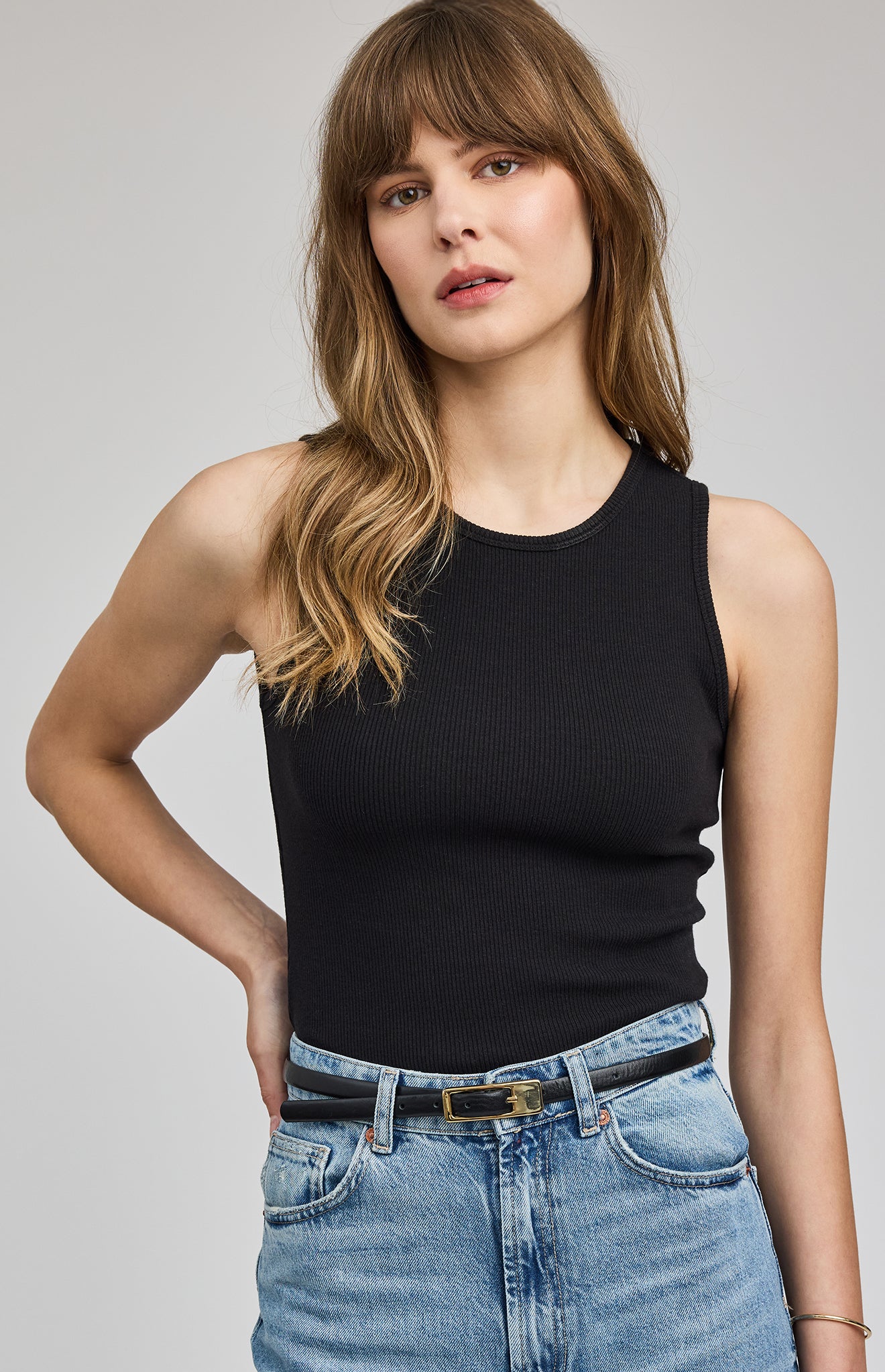 Daria Viscose Blend Ribbed Tank- Black