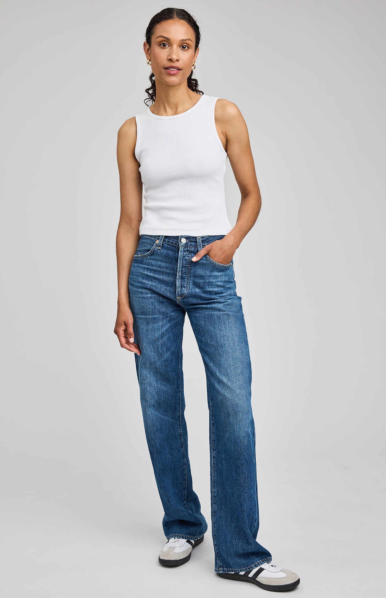 Darla Viscose Blend Ribbed Tank- White