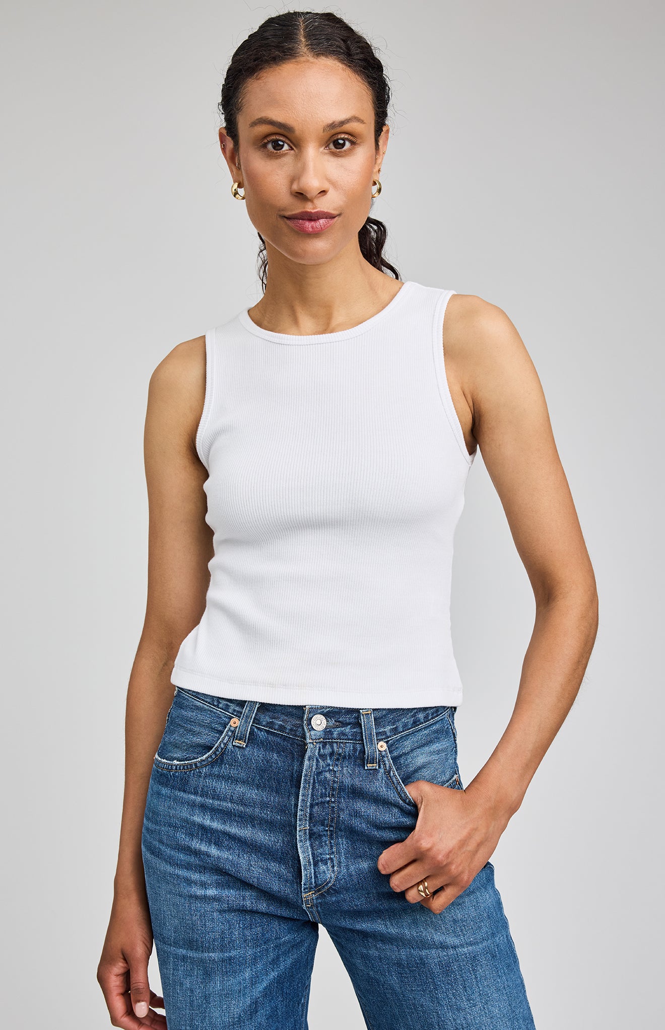 Darla Viscose Blend Ribbed Tank- White