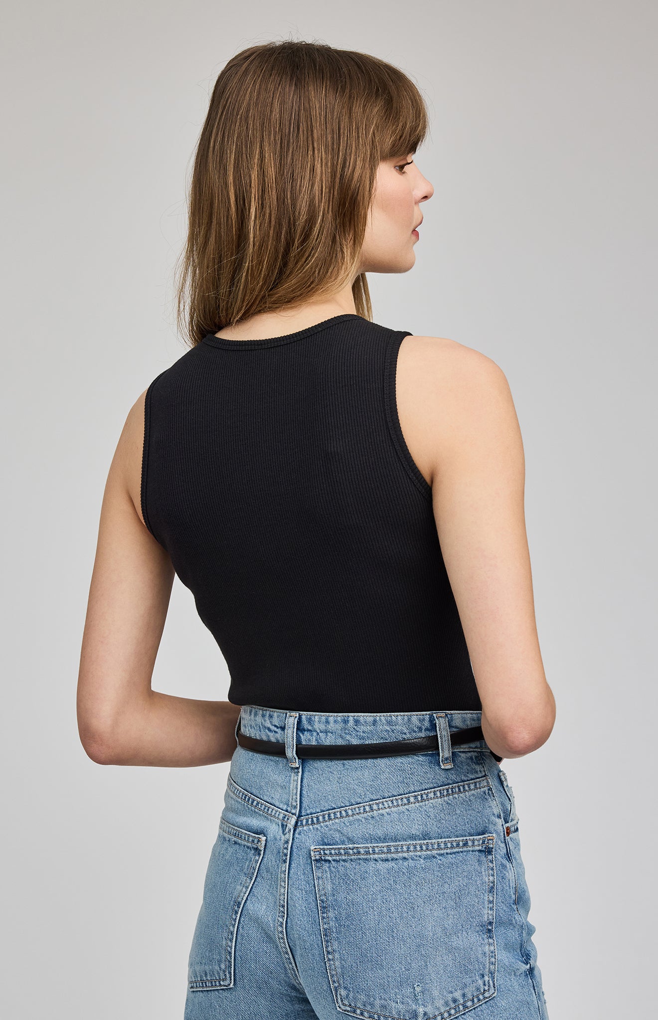 Daria Viscose Blend Ribbed Tank- Black