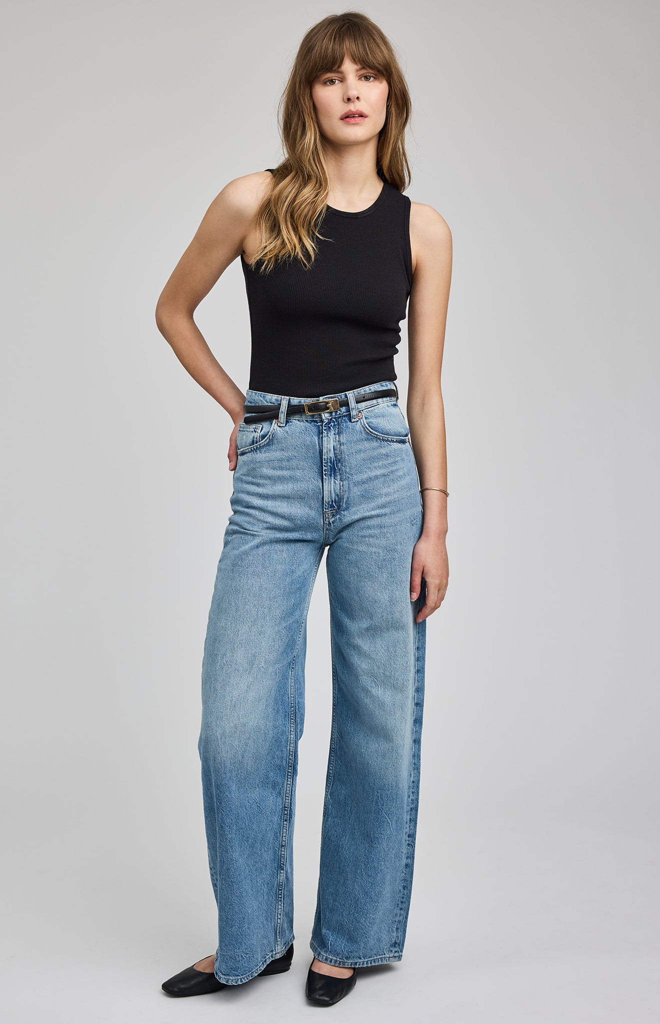 Daria Viscose Blend Ribbed Tank- Black