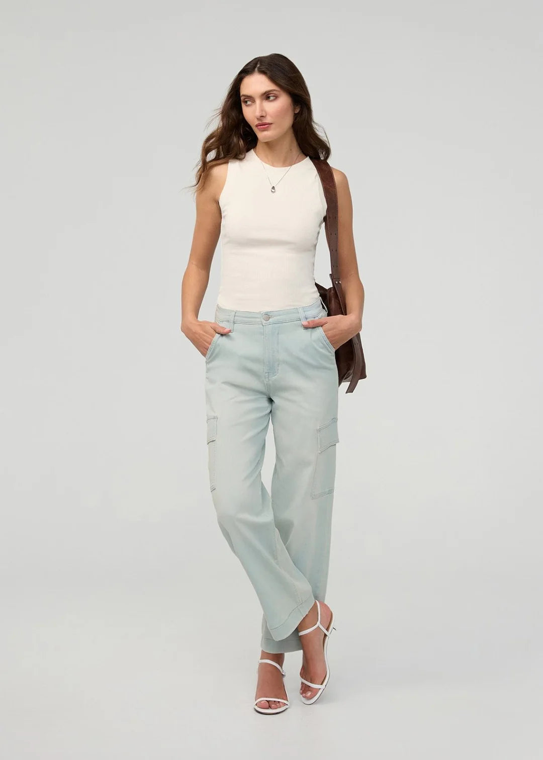 High Waist Denim Lite Cargos- Palisade Blue