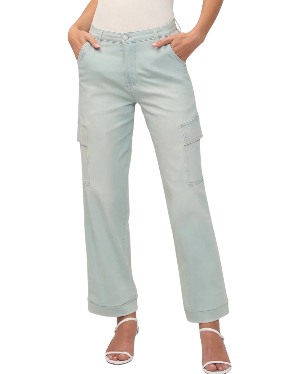 High Waist Denim Lite Cargos- Palisade Blue