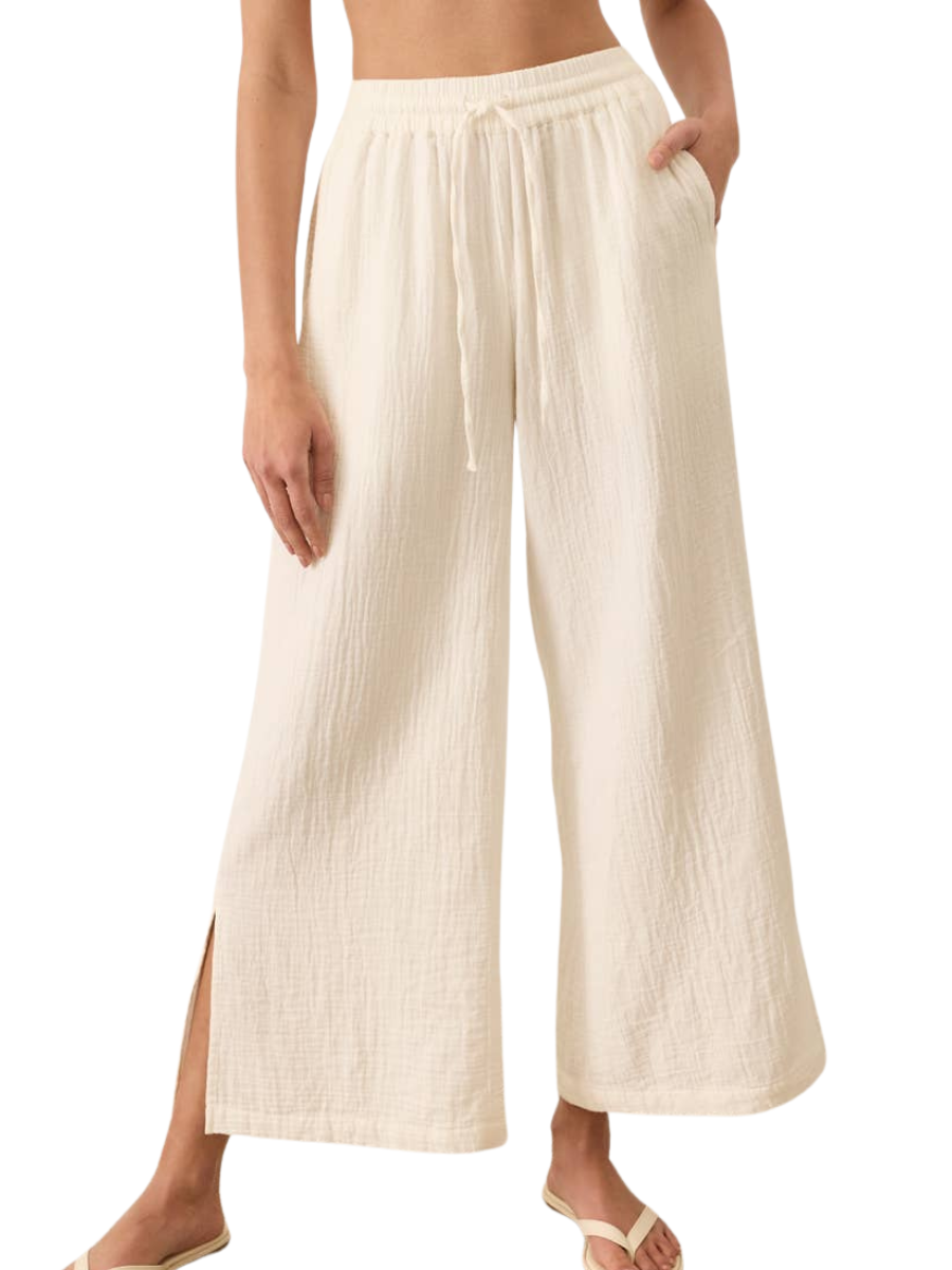 Double Cotton Gauze Side Slit Pant - Cream