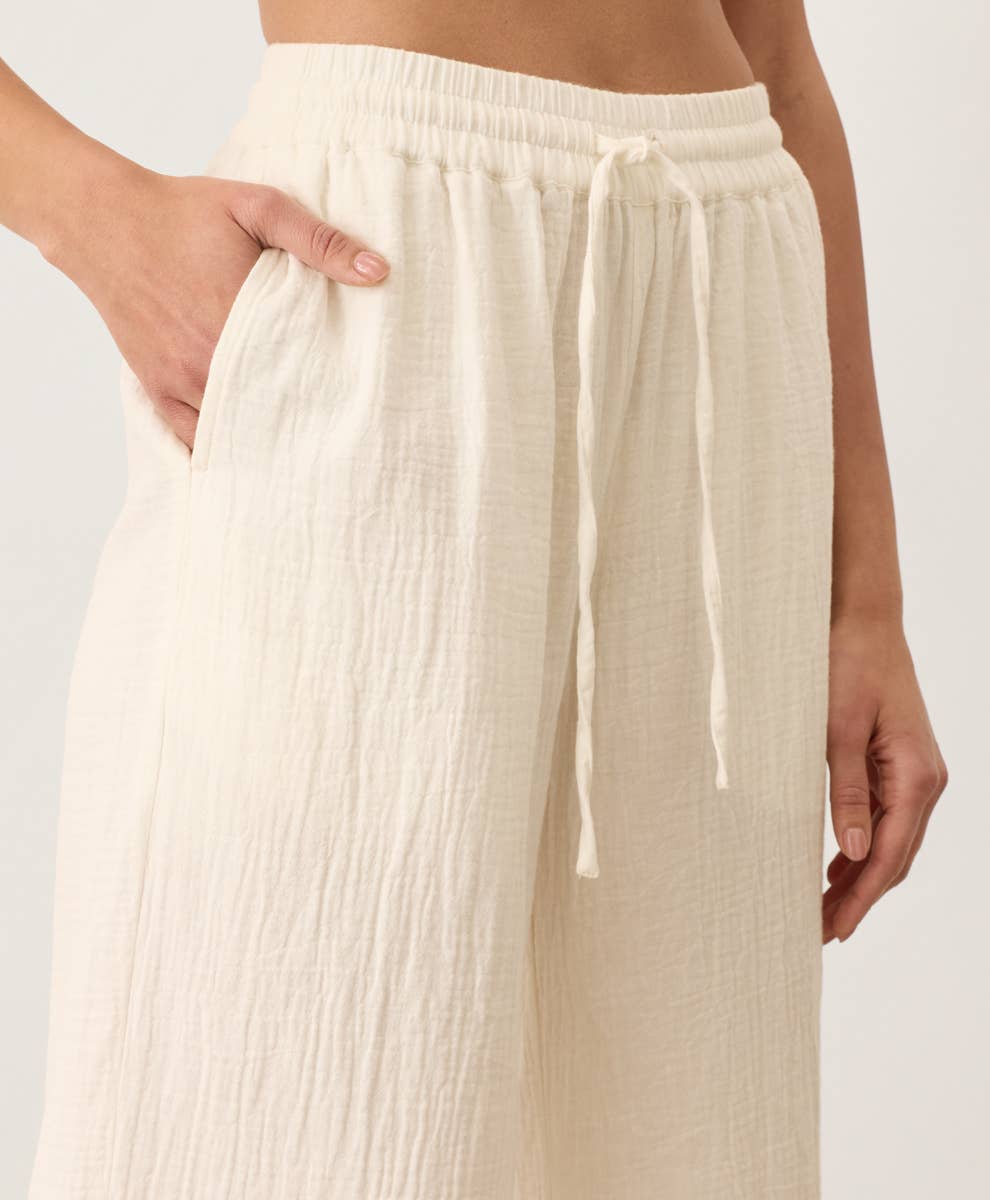 Double Cotton Gauze Side Slit Pant - Cream