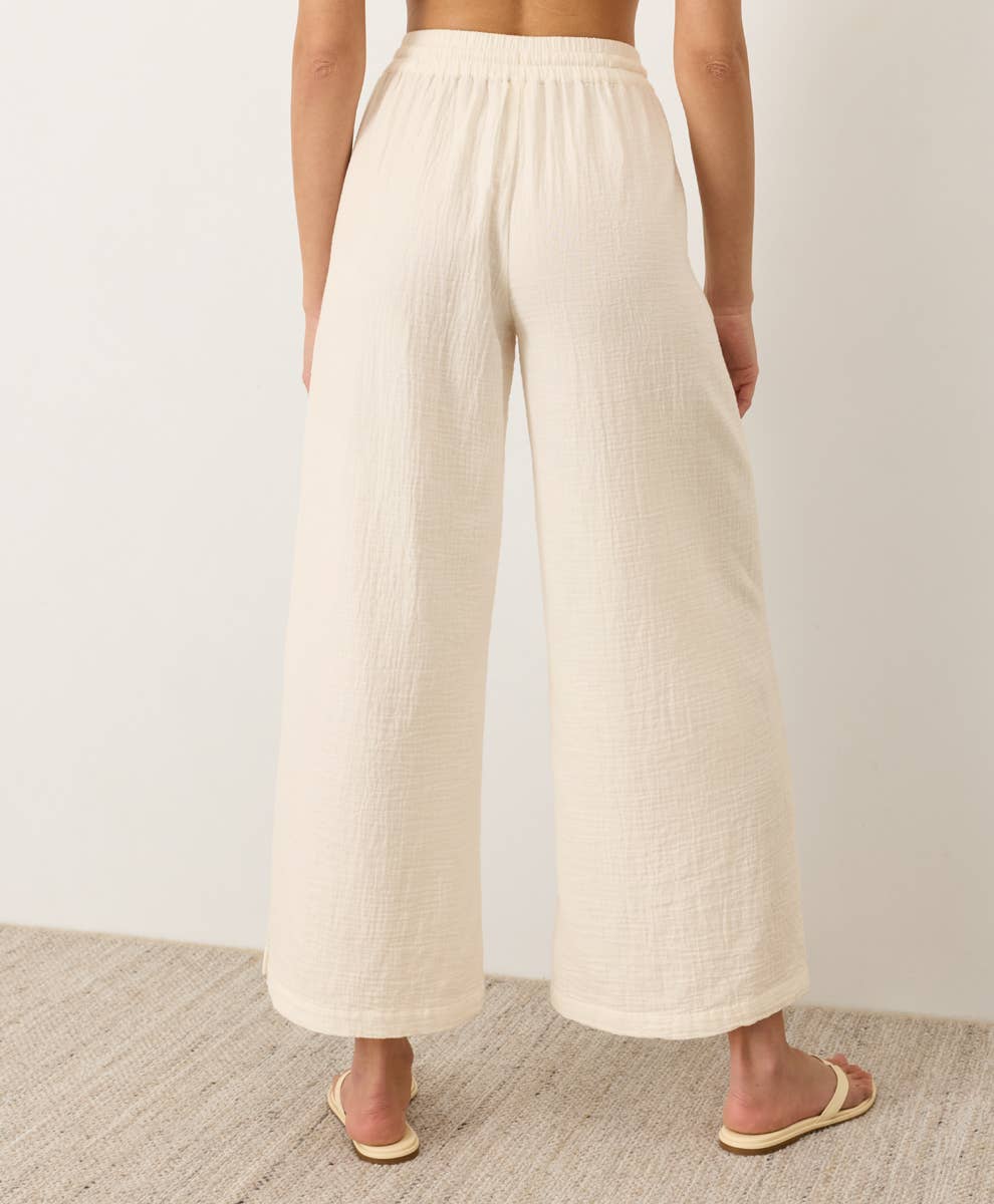 Double Cotton Gauze Side Slit Pant - Cream