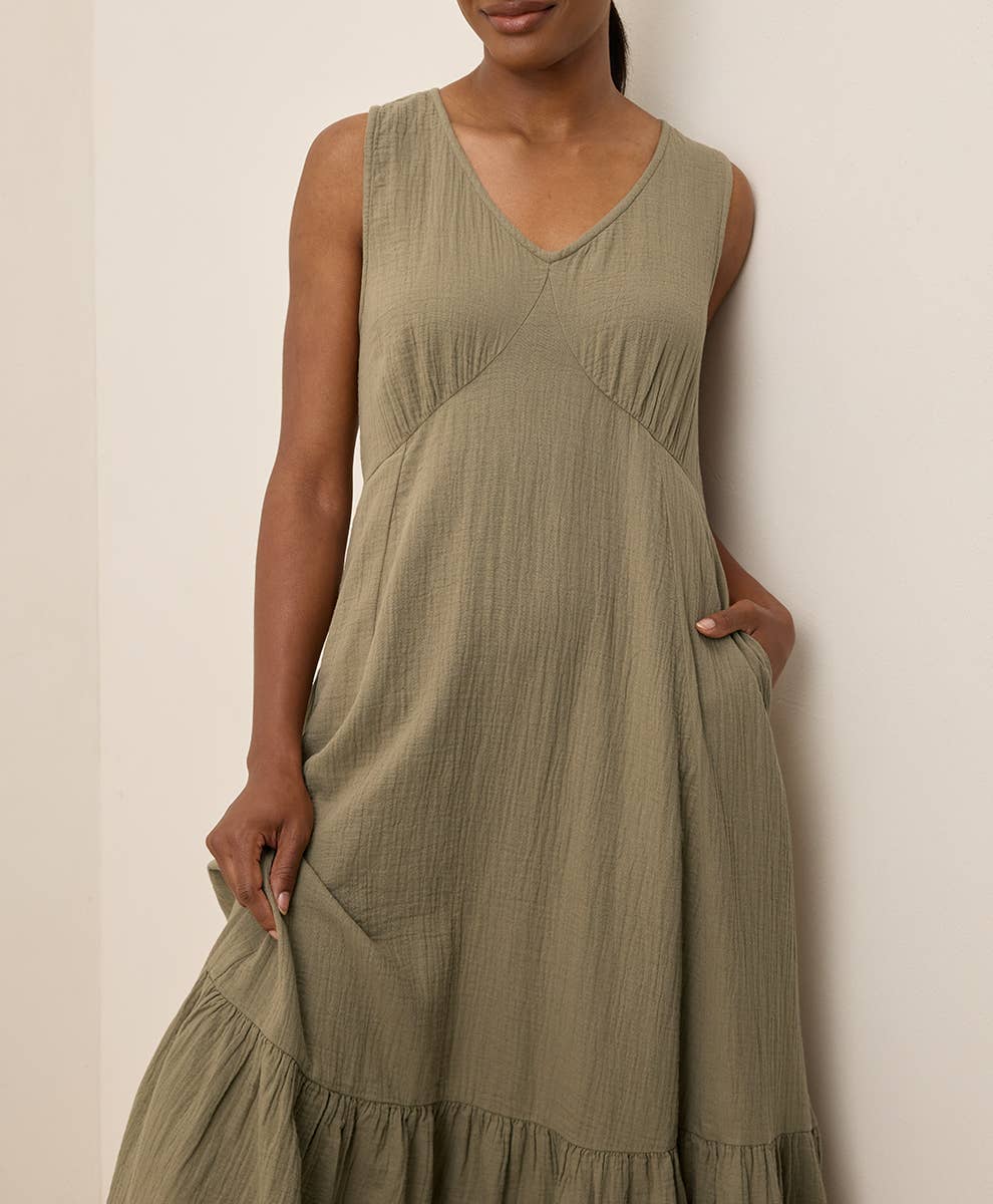 Double Cotton Gauze Brunch Dress - Khaki