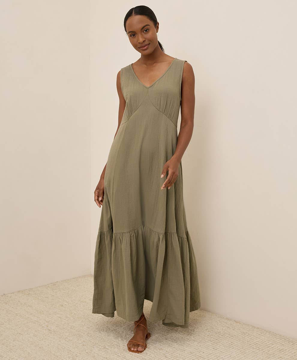 Double Cotton Gauze Brunch Dress - Khaki