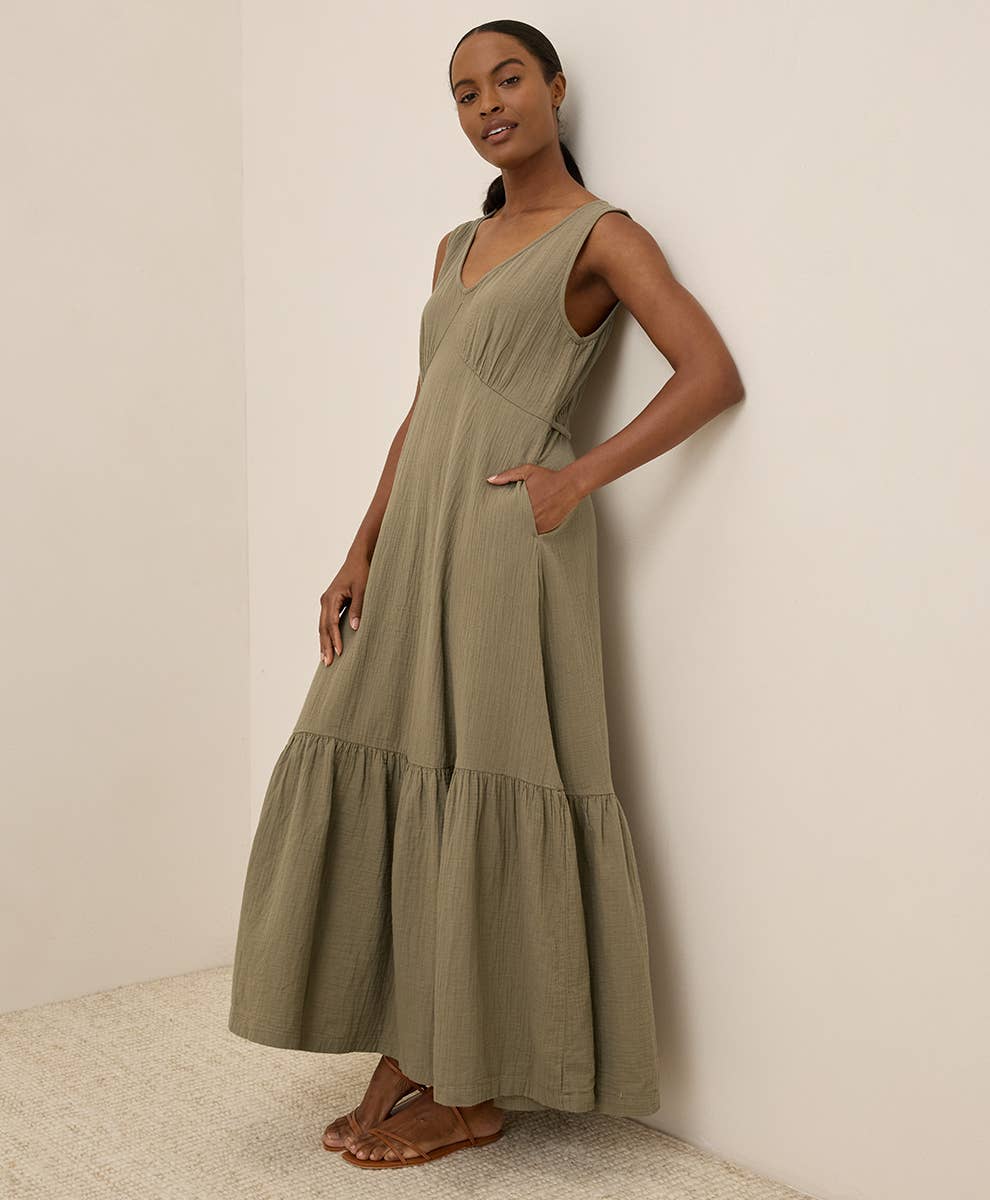Double Cotton Gauze Brunch Dress - Khaki