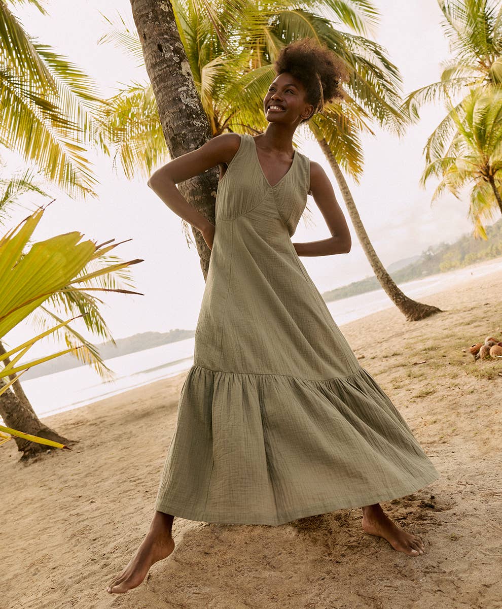 Double Cotton Gauze Brunch Dress - Khaki