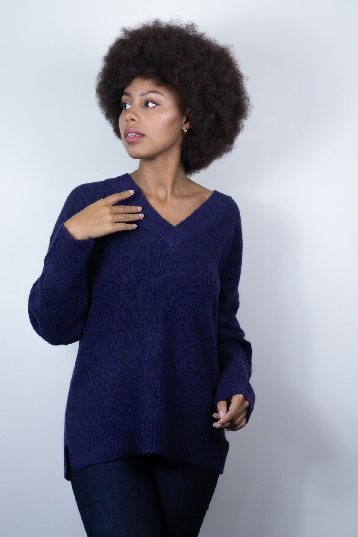 Boyfriend V-Neck Sweater in  Iris