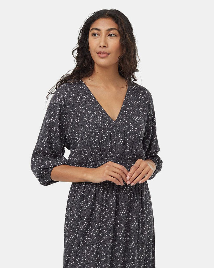 EcoWoven Crepe Dress in Graphite Floral