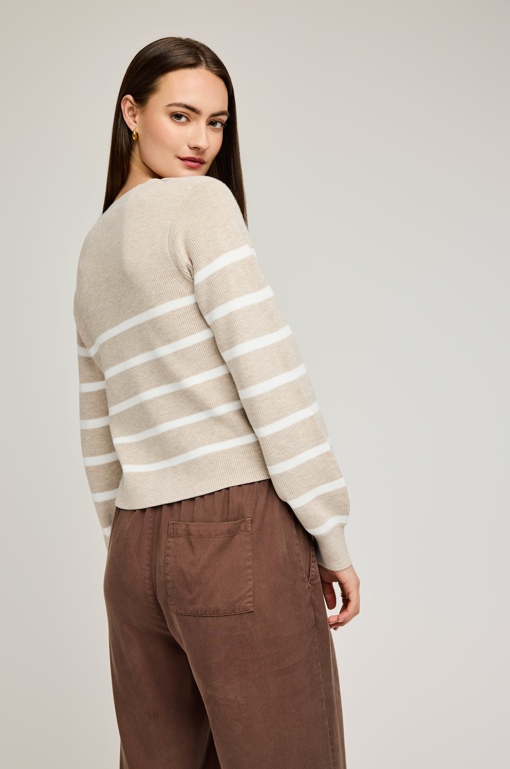 Eden Cardi Sweater in Oat Stripe