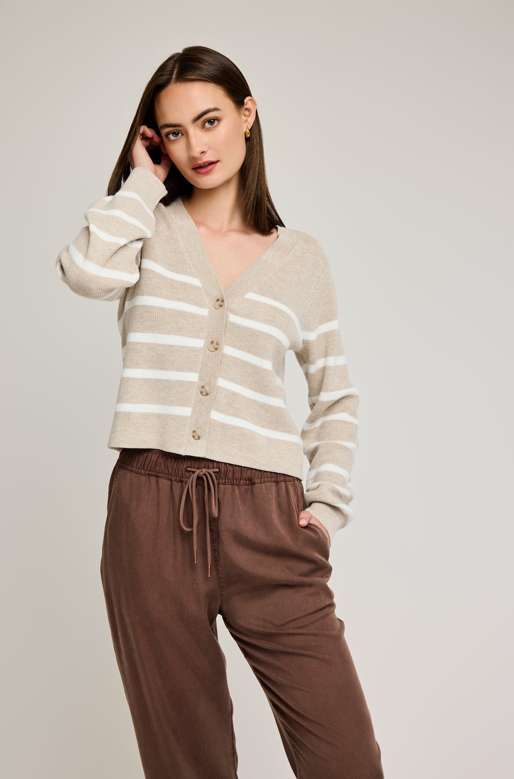 Eden Cardi Sweater in Oat Stripe