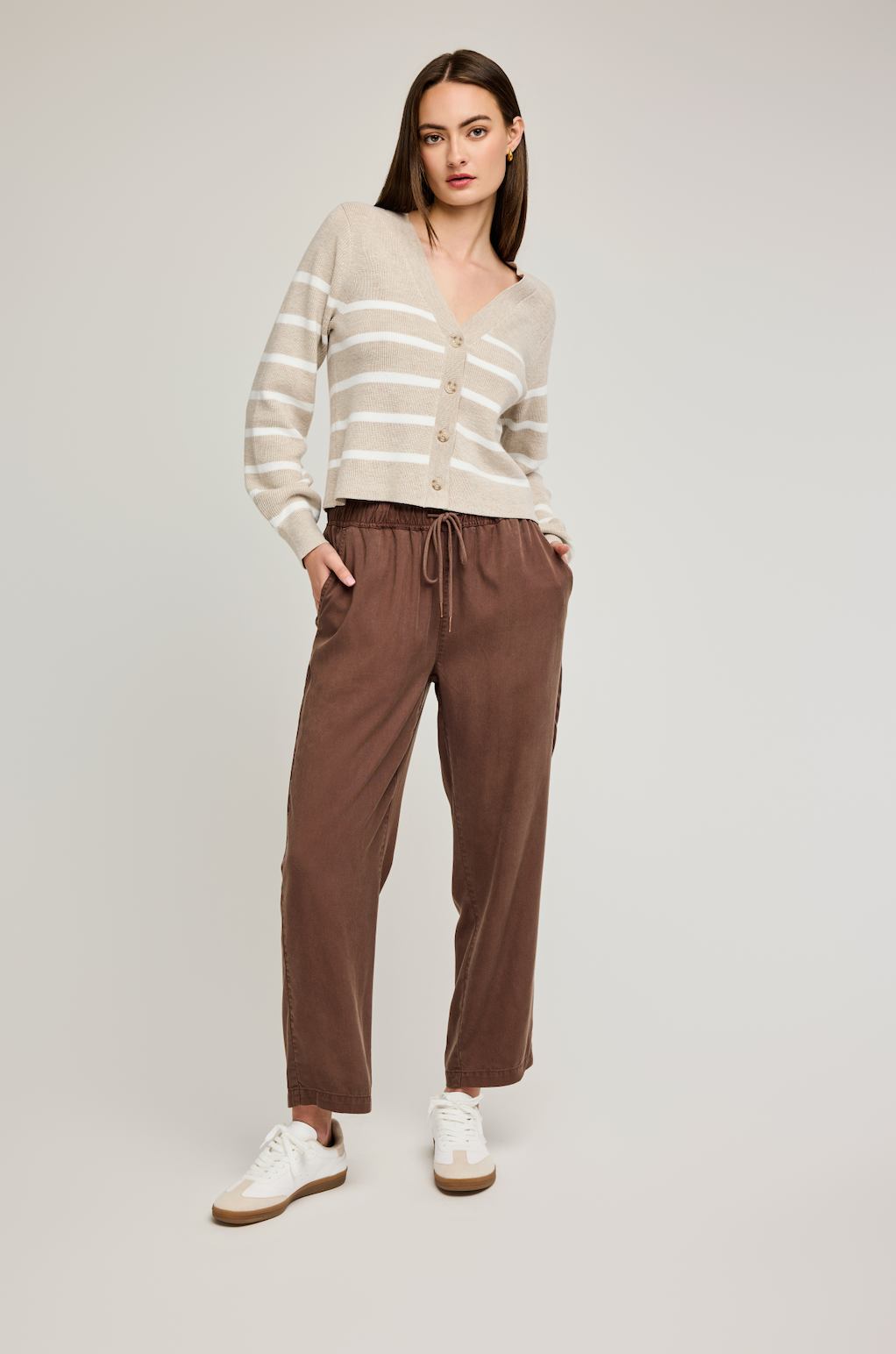 Eden Cardi Sweater in Oat Stripe