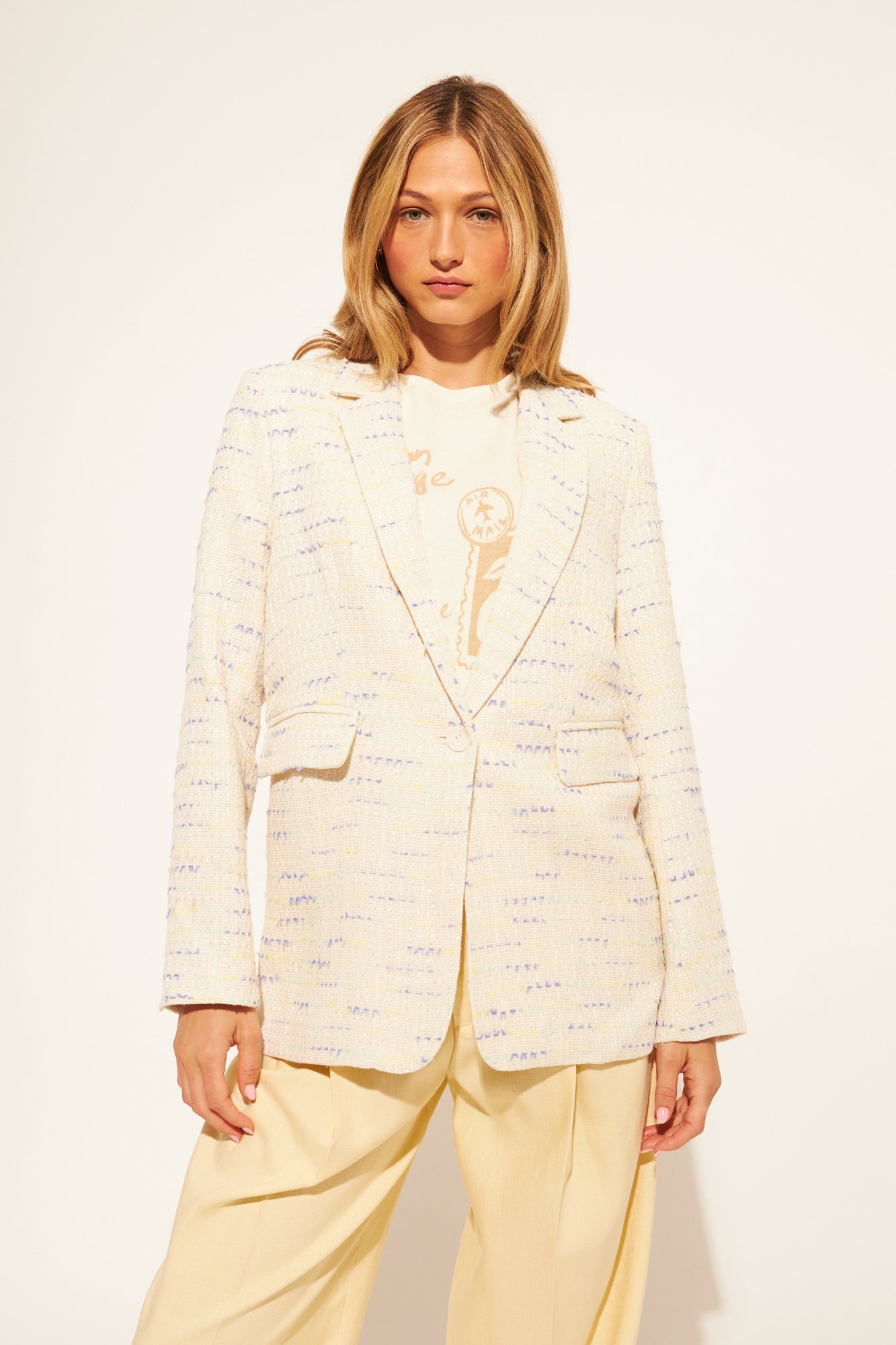 Elio Button Blazer - Coastal Tweed